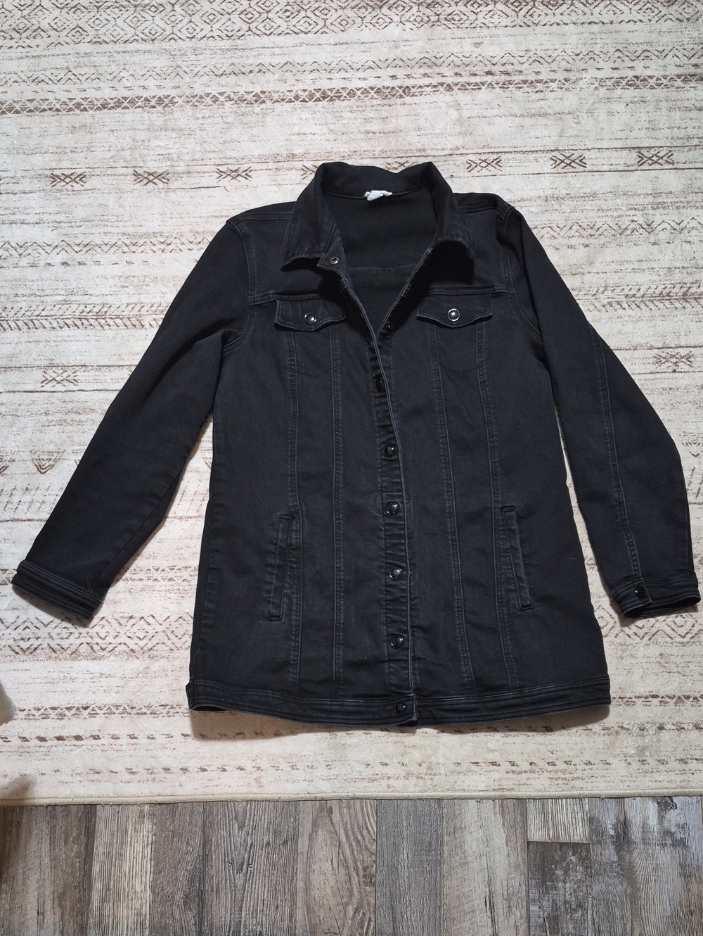 Tribal Black Long Denim Jacket